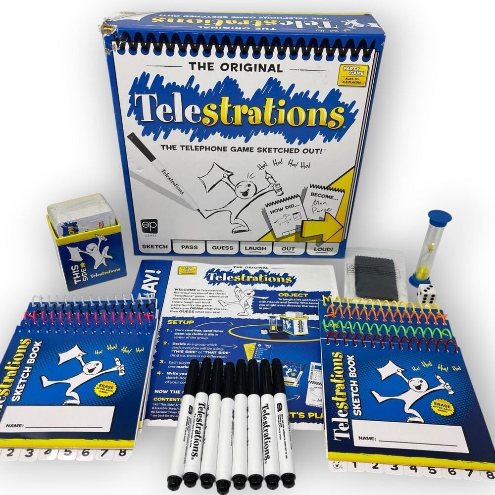 The Original Telestrations Party Game 4-8 Player Telephone Sketch Game Complete